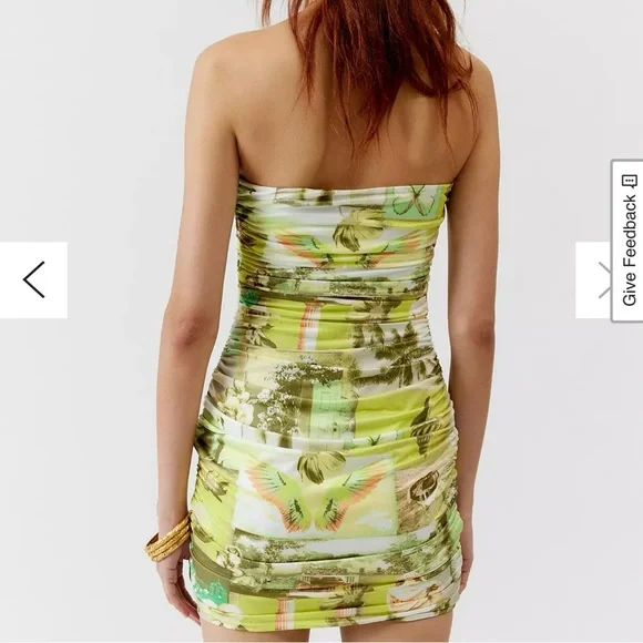 Green mixed print Strapless Mini Dress urban outfitters - Picture 5 of 13